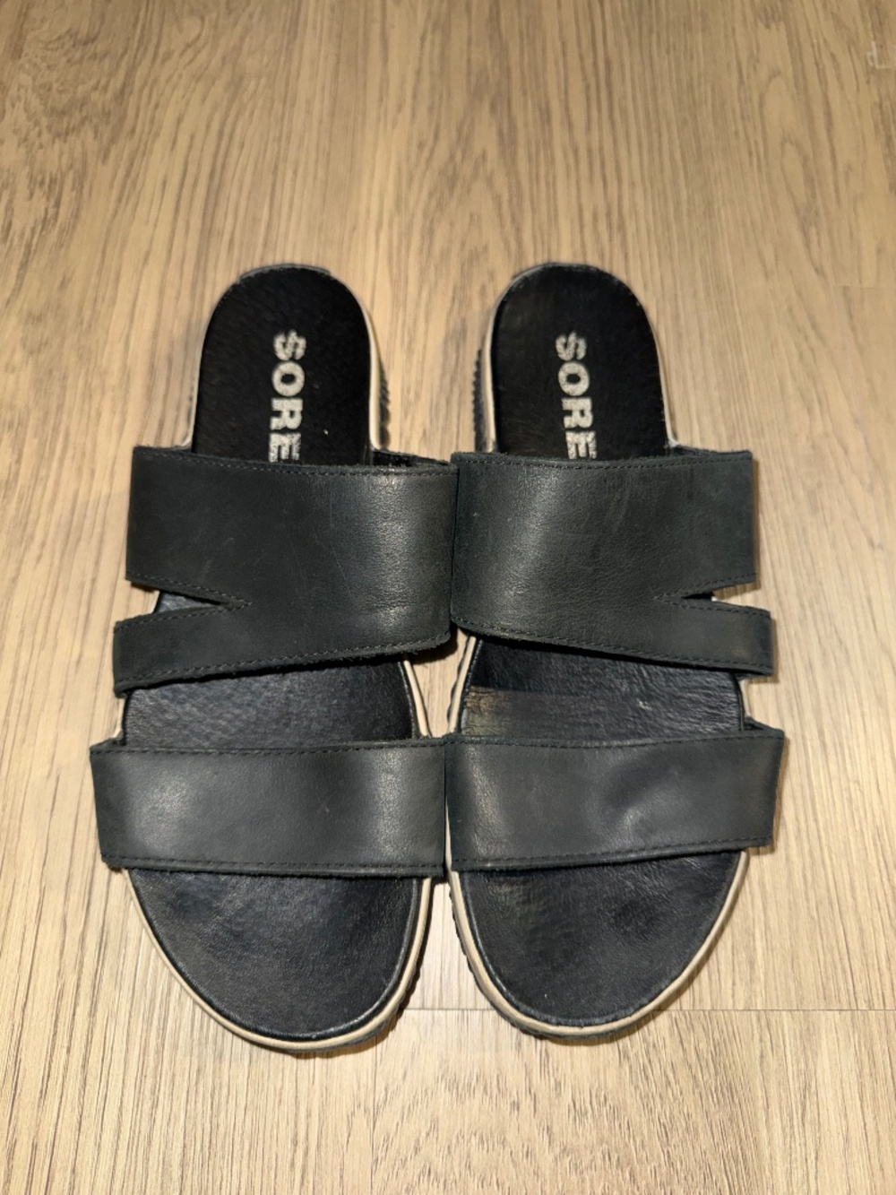 SOREL Black Leather Two-Strap Slide Sandals Women’s Size 8 | Minimalist Summer